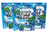 Three packages of Sour Strips Blue Raspberry Party Pack-Three Pack candies are displayed. The packaging features an image of a fierce blue raspberry character with green leaves. The text reads "Blue Raspberry" with "Party Pack" indicated at the top.