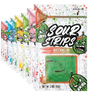 14 bags of assorted flavors of Sour Strips candy including Watermelon, Pink Lemonade, Green apple, tropical mango, rainbow, blue raspberry and strawberry, each weighing 3.4 ounces (96 grams). The vibrant design for each flavor mentioned, features a color cartoon character of that flavor on a speckled white and colored background that represents the flavor. These sour treats come in resealable bags for your convenience.